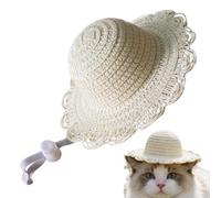 Sombrero de paja para mascotas pequeñas - Ajustable Cat Headwear, sombrero de paja de verano gato | For Pet Parents Animal Lovers Trainers Beach Park Walking Senderismo Patio trasero Camping Garden