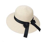 Sombrero de Paja para Mujer Plegable Bohemia Verano Sun Floppy Sombrero de la Playa con Nudo de Proa del Borde Transpirable Grande Ancho Cap para Viajes Vacaciones