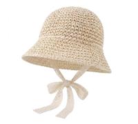 Sombrero de Paja para niña pequeña con Lazo, Sombrero de Sol Plegable Suave para niñas, Gorra Transpirable UPF 50+ para Verano, Playa, Juegos al Aire Libre, Beige Simple, 2-5 años