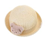 Sombrero de paja para niños de 6 a 18 meses, para bebés, niños y niñas, sombreros de protección solar, bonitos adornos de oso de felpa, accesorio de sombrero de playa, Color crema., Talla única