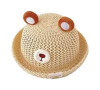 Sombrero de paja para niños de 6 a 18 meses, para bebés, niños y niñas, sombreros de protección solar, bonitos adornos de orejas de oso, accesorio de sombrero de playa, Color crema., Talla única