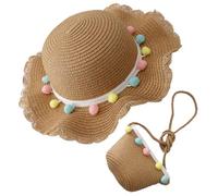Sombrero de Paja para niños y Bolso de Paja para niñas 2 Piezas/Set Summer Beach Sombrero de ? Bolsa de Tejida Sombreros de Playa de Borde Ancho con Atuendo de Bolso de Hombro