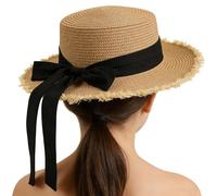 Sombrero de Paja para Playa - Gorro de Playa con protección Solar de Verano,Sombrero De Paja con,para Mujeres Viajeras Jardinería Bodas Cruceros Junto A La Piscina Picnic Accesorio para Fotos