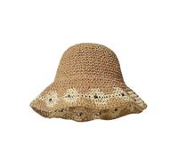 Sombrero de Paja Plegable for Verano, protección Solar for Vacaciones en la Playa, pequeña Flor, Gorra, Estilo Rural para Viajes y Vacaciones(Color Matching Flower Khaki)