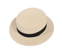 Sombrero de Paja Transpirable con Cinta for Mujer, Sombrero de Playa de ala Grande, Sombrero de Playa Estilo canotier de Verano con Cinta, Sombrero de Copa Plana Redondo Sombreros de Fengyan(Marrón)