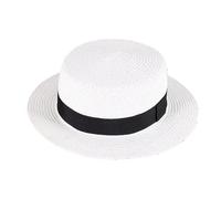 Sombrero de Paja Transpirable con Cinta for Mujer, Sombrero de Playa de ala Grande, Sombrero de Playa Estilo canotier de Verano con Cinta, Sombrero de Copa Plana Redondo Sombreros de Fengyan(Blanco)