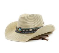 Sombrero de paja vaquero occidental for hombre y mujer, sombrero ala ancha for verano, for exteriores, vacaciones, playa, gorra jazz transpirable Para festivales(Beige)