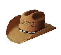 Sombrero de paja vaquero occidental for mujer, sombrero rígido ala grande, for exteriores, jazz for el sol verano Para festivales(Brown)