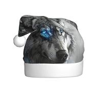Sombrero de Papá Noel con estampado de lobo de ojos azules para adultos, mujeres y hombres, sombrero de Navidad para fiesta festiva de Año Nuevo
