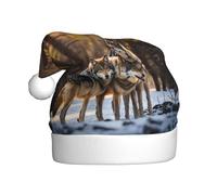 Sombrero de Papá Noel con estampado de lobos para adultos, mujeres y hombres, sombrero de Navidad para fiesta festiva de Año Nuevo