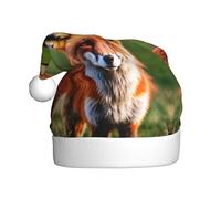 Sombrero de Papá Noel con estampado de zorro para adultos, mujeres y hombres, sombrero de Navidad para fiesta festiva de Año Nuevo