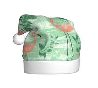 Sombrero de Papá Noel con flamencos tropicales con frondas de palma, gorro de Navidad para adultos