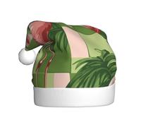 Sombrero de Papá Noel de flamencos con frondas de palma para adultos, gorro de Navidad novedoso