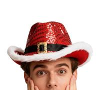 Sombrero de Papá Noel de Vaquera Festivo - Diseño de lentejuelas brillantes, tejido transpirable y , Tesa flexible y resistente, accesorio para disfraces del oeste festivos | Mujeres Hombres
