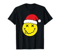 Sombrero de Papá Noel Sonrisa Cara X Ojos Cara Feliz Vacaciones Camiseta