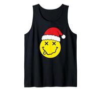 Sombrero de Papá Noel Sonrisa Cara X Ojos Cara Feliz Vacaciones Camiseta sin Mangas
