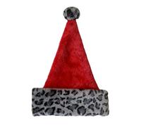 Sombrero de Papá Noel, suave y cálido para la temporada de invierno y las fiestas | Sombrero de peluche con estampado de leopardo | Para fotografía desfile cosplay fiesta año nuevo familia amigos