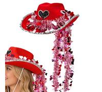 Sombrero de para hombre, sombrero de vaquera occidental con manta de corazón rojo, disfraz de festival premium para adultos, hombres y mujeres, sombrero de con diseño de corazón