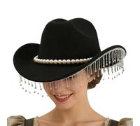 Sombrero de para hombre, sombrero extravagante con ala ancha como tocado - Sombreros del oeste para hombre con borlas de diamantes de imitación | Para bodas, de vacaciones, cosplay