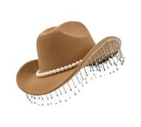 Sombrero de para mujer adornado con diamantes de imitación, sombrero extravagante con ala ancha como tocado, sombreros del oeste para hombre con borlas de diamantes de imitación, para
