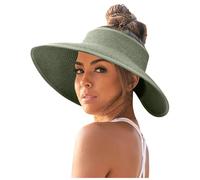 Sombrero de parasol para mujer, edición coreana, parte superior abierta, grande, protector solar, sin parte superior, guantes plegables para mujer, Ejercito Verde, Altoa única