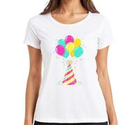 Sombrero de payaso, globos, confeti, sombrero de fiesta, multicolor, carnaval, regalo, camiseta para mujer, Blanco, XL