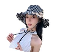 Sombrero de pesca multiusos plegable de ala ancha, estilo clásico, a cuadros, para mujer, playa, vacaciones y ocio, camping al aire libre, Negro, Talla única