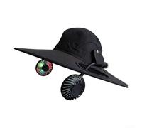 Sombrero de pesca solar con ventilador solar desmontable, UPF50+, gorra de protección solar de ala ancha, poliéster plegable de secado rápido para senderismo, camping, viajes, equipo de uso (negro