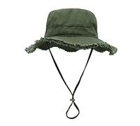Sombrero de pescador con diseño de borde deshilachado con cuerda de barbilla ajustable, anti-UV, para adultos, adolescentes, ala ancha, para mujeres, resistente al sol, color sólido, unisex, de