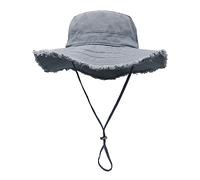 Sombrero de pescador con diseño de borde deshilachado con cuerda de barbilla ajustable, anti-UV, para adultos, adolescentes, ala ancha, para mujeres, resistente al sol, color sólido, unisex, de