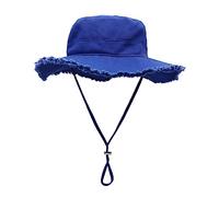 Sombrero de pescador con diseño de borde deshilachado con cuerda de barbilla ajustable, anti-UV, para adultos, adolescentes, ala ancha, para mujeres, resistente al sol, color sólido, unisex, de