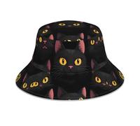 Sombrero de pescador con diseño de cabeza de gato negro, plegable, de doble cara, adecuado para ciclismo, senderismo y viajes