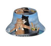 Sombrero de Pescador con diseño de Dos Gatos Valientes flotando en el mar, Estilo Iceberg, para Mujer y Hombre, de Verano, Reflectante, Reversible, para Playa, Plegable, para Viajes, Actividades al
