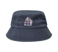 Sombrero de pescador con escudo de armas de Islandia, emblema nacional de Islandia, vaquero, sombrero de pescador, gorra islandesa para el sol, Azul marino, talla única