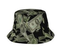 Sombrero de pescador con estampado de dinero y signo de dólar para adultos, de ala ancha, para pesca, protección al aire libre, escapada de fin de semana, color negro