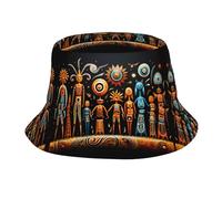 Sombrero de pescador con estampado turquesa, sombrero de sol unisex plegable para hombres y mujeres, Figuras de arte tribal 6, One Size