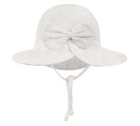 Sombrero de Pescador de algodón para niña con Flores Bordadas y Lazo de ala Ancha, Ideal para bebés de 6 a 12 Meses (Blanco)