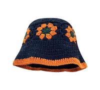 Sombrero de pescador de flores de ganchillo para adultos, adolescentes, sombreros de viaje para mujeres, sombreros de cabeza grande para mujer, varios colores, azul marino, Talla única