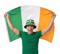 Sombrero de pescador de Irlanda y bandera irlandesa de 5 x 3 pies, paquete de fanáticos del fútbol unisex para adultos, equipo de rugby de las seis naciones, Copa del Mundo, equipo de aficionados de
