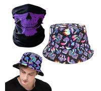 Sombrero De Pescador Exótico Negro y Arcoíris, Máscara Solar