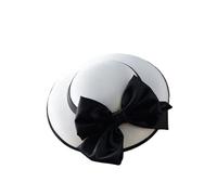 Sombrero de pescador inglés con lazo grande for mujer, sombrero ala ancha for banquetes, fiestas y bodas, clips for mujeres niñas Para Bodas, Fiestas de Té(White black)