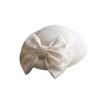Sombrero de pescador inglés con lazo grande for mujer, sombrero ala ancha for banquetes, fiestas y bodas, clips for mujeres niñas Para Bodas, Fiestas de Té(White)