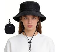 Sombrero de Pescador Mujer Hombre, 1 Pieza Gorra para el Sol Plegable Negro, 54cm-60cm, Circunferencia de Capucha Ajustable, Sombrero de Verano Unisex