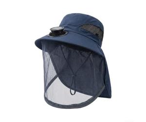 Sombrero de pescador para hombre con ventilador solar integrado, Azul tibetano, 500mah