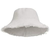 Sombrero de pescador para mujer, de algodón lavado, con protección solar desgastada, gorra de playa de ala ancha para verano (talla 7 1/8) (blanco 01)
