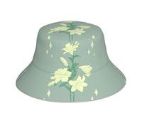 Sombrero de pescador reflectante con estampado de lirios blancos de dibujos animados, sombrero de playa, plegable y adecuado para viajes, camping y pesca.