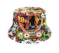Sombrero de Pescador,Retro Estilo 80 90 Hip Hop Bucket Hat Unisex Reversible Moderno de Pesca Sombrero Plegable de Playa Rave Fiesta Accesorios para Sun Cap