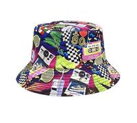 Sombrero de Pescador,Retro Estilo 80 90 Hip Hop Bucket Hat Unisex Reversible Moderno de Pesca Sombrero Plegable de Playa Rave Fiesta Accesorios para Sun Cap