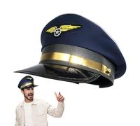 Sombrero De Piloto Para Adultos Ajustable | Gorra Capitán Aerolínea Piloto De La Marina Adulto,Gorra De Traje De Aviación Para Fiesta, Cosplay & Halloween,Estilo/Profesional