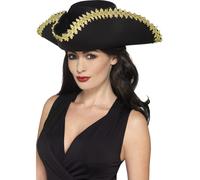 Sombrero de Pirata Adultos Piratas Accesorio de Disfraz Negro Tricon Sombrero